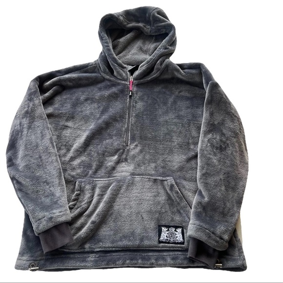 Juicy Couture Jackets & Blazers - Juicy Couture Fleece Hoodie M  Gray/pink Y2K Track Jacket 3/4 Zip Pockets